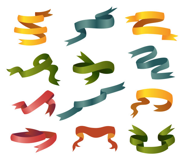 不同的复古丝带设置图标收集图片下载