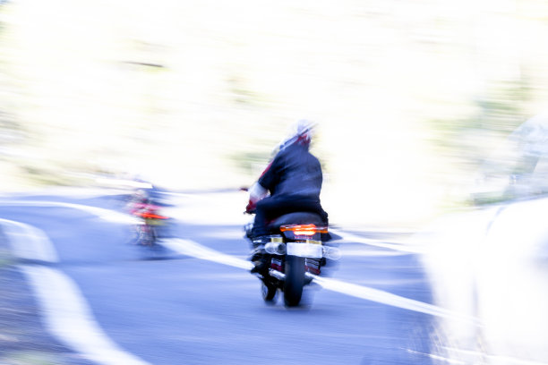 超速摩托车在模糊运动，后视图，背景与拷贝空间图片下载