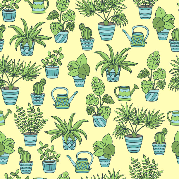 无缝模式与盆栽室内植物设置图片下载