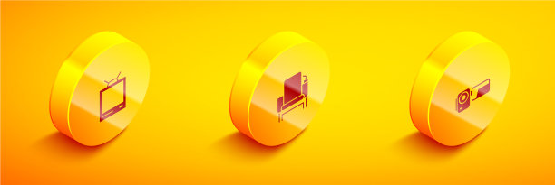 设置等距复古电视电影椅子和相机图片下载