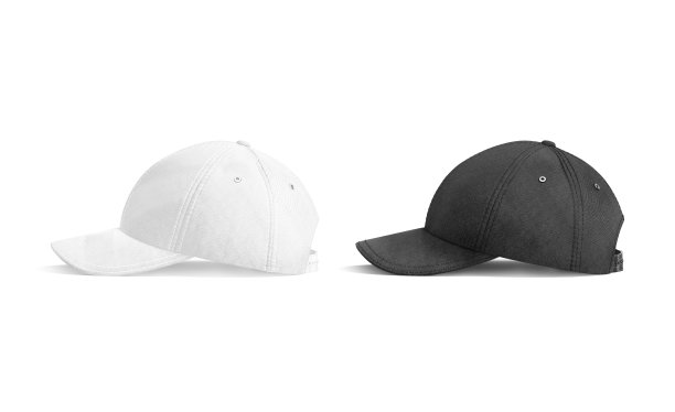 空白黑白棒球帽模型，侧视图图片下载