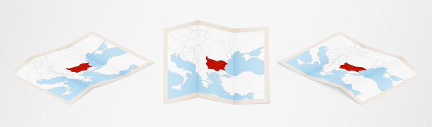 折叠地图保加利亚在三个不同的版本图片下载