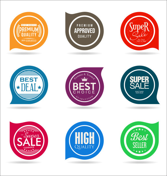 彩色收藏的销售质量徽章和贴纸图片下载