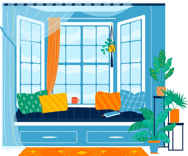 大窗户内部舒适的窗台图片下载