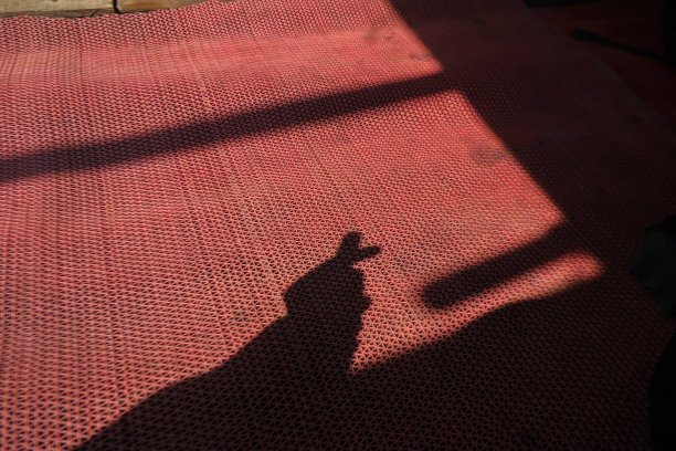 红色塑料地毯上的韩国爱情象征影子图片下载