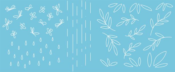 一组树枝与树叶，一滴雨，蝴蝶，为设计的环保屏保。简单线性风格图片下载