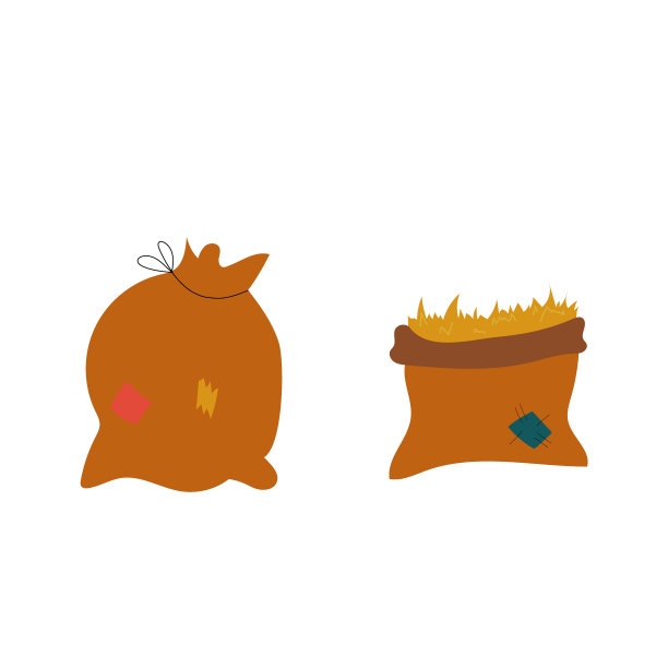 粗麻袋与干小麦手绘平风格插图图片下载