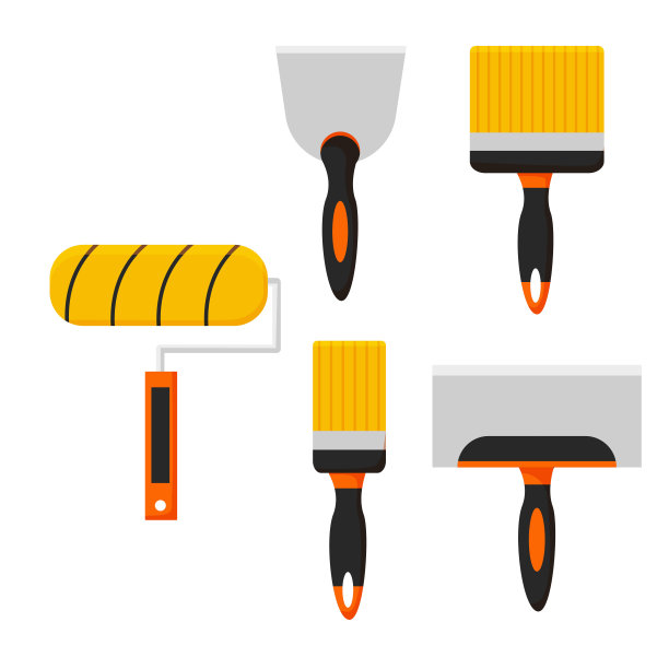 家庭装修工具包。家里刷墙用的刷子和抹刀。矢量插图在平面，卡通风格。图片下载