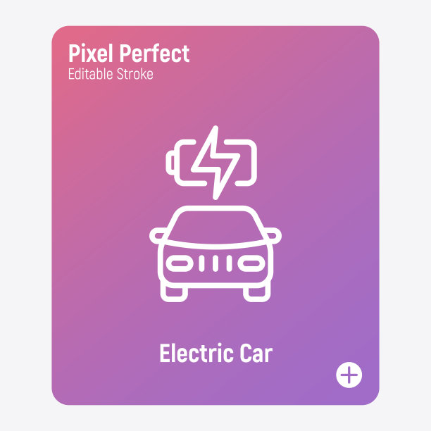 电动汽车正在充电。细线图标。生态交通。电动汽车。像素完美，可编辑的笔触。矢量插图。图片下载