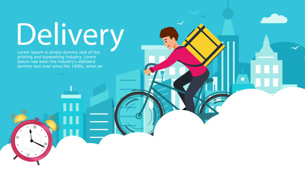 骑自行车在城市里走来走去的快递员。交付订单。图片下载