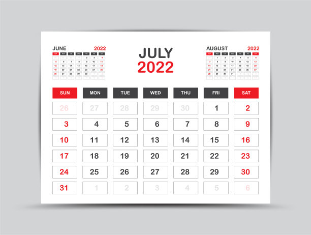 日历2022模板最小样式-七月-规划师图片下载