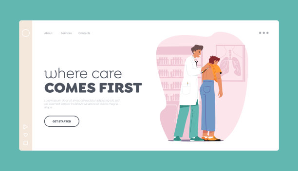 体检登陆页面模板。医生用听诊器听病人的特征、心跳或呼吸图片下载