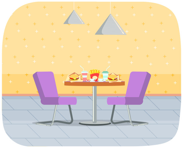 快餐。餐厅或咖啡厅室内设计。有垃圾食品和鸡尾酒的桌子图片下载