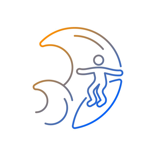 大浪冲浪梯度线性矢量图标图片下载