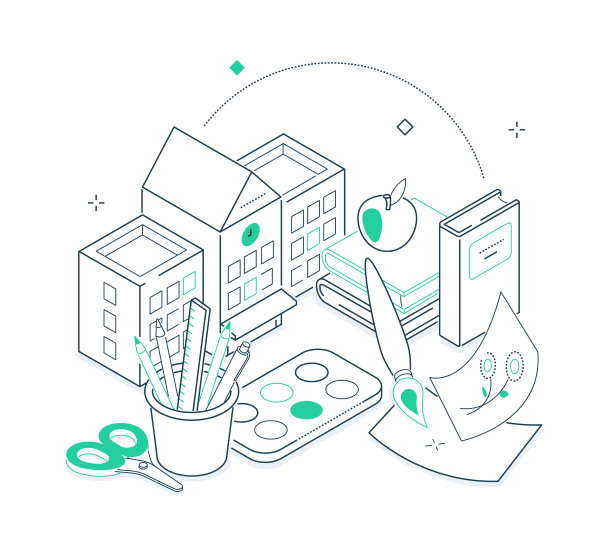 教育理念-绿黑线插图图片下载