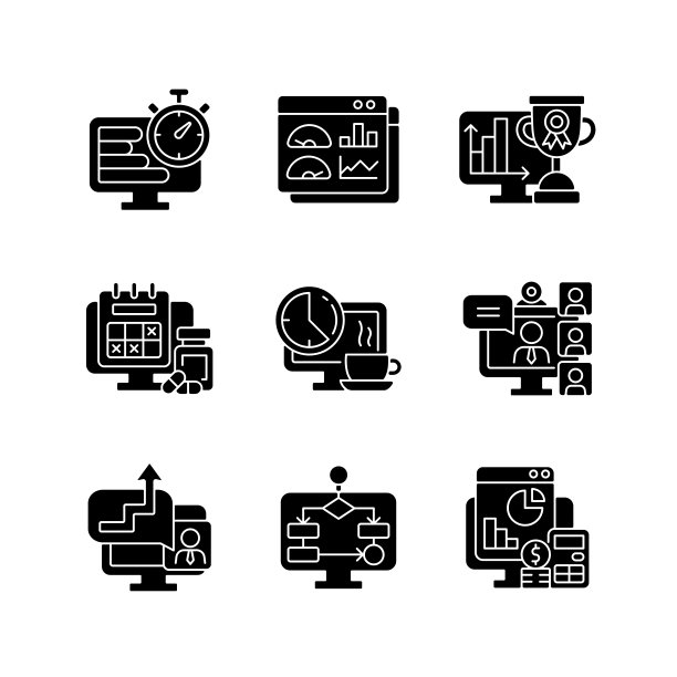 在线工作监控设置在空白区域的黑色象形文字图标图片下载