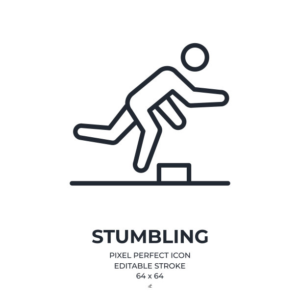 磕磕绊绊的意外可编辑的笔触轮廓图标孤立在白色背景平面矢量插图。像素完美。64 x 64。图片下载