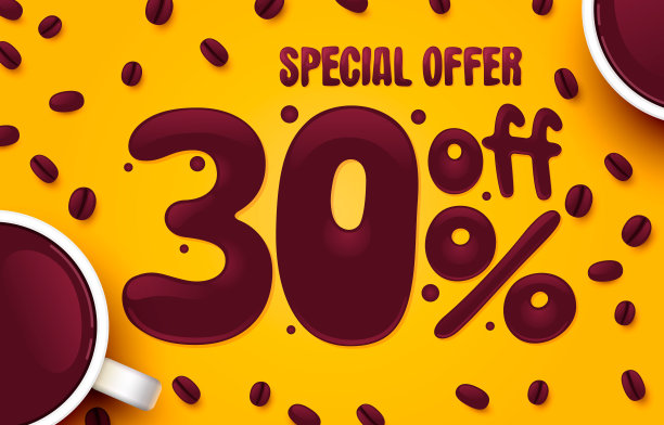 打30%。折扣创造性的成分。咖啡特别优惠价。销售横幅和海报。向量图片下载