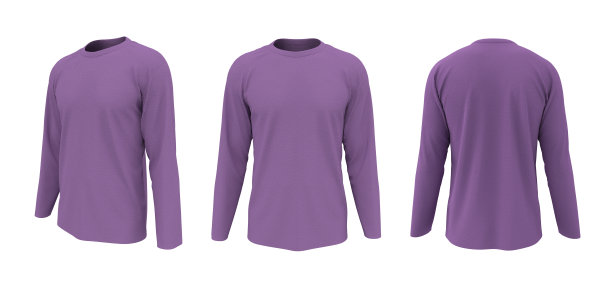 男人的长袖t恤模型在前面，侧面和背面的观点图片下载
