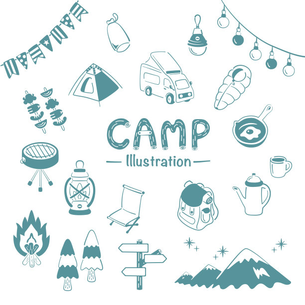 户外用品、露营者剪影插图等。图片下载