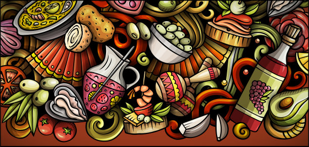 西班牙手绘涂鸦横幅。卡通矢量详细传单。图片下载