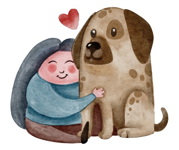 手绘水彩可爱卡通儿童读物插画女孩狗的爱好者。用于海报，印刷，卡片，明信片，问候，兽医，儿童书籍，插图，模板，纺织品图片下载