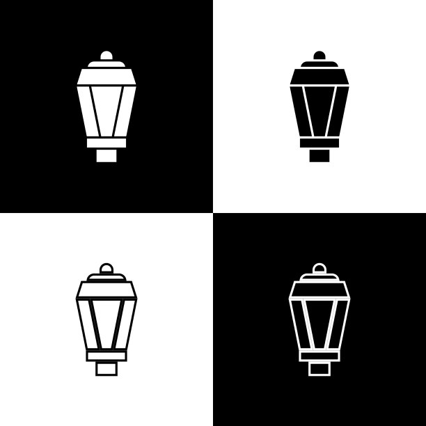 设置花园灯灯图标孤立在黑色和图片下载