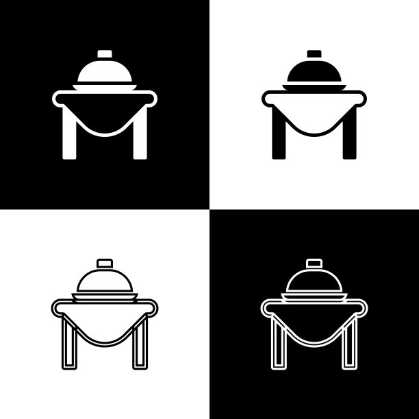 设置餐桌食物图标孤立在黑色和白色图片下载