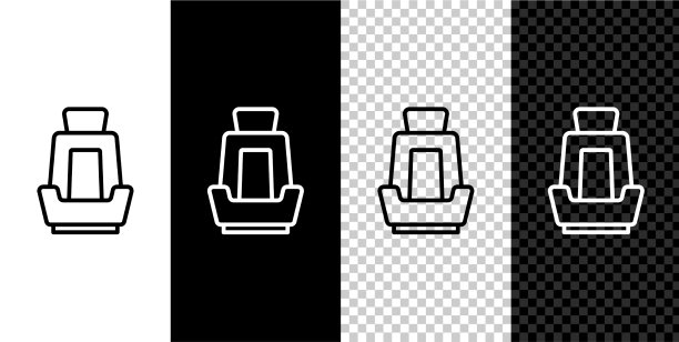 设置线汽车座椅图标隔离在黑色和白色图片下载