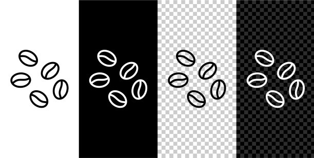 设置线咖啡豆图标孤立在黑色和图片下载