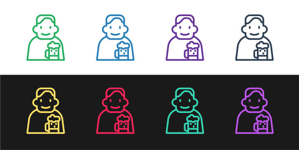 设定线快乐的男人与啤酒图标隔离上图片下载