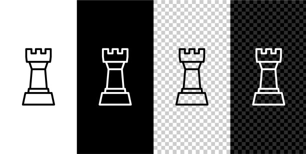 设置线象棋图标孤立在黑色和白色图片下载
