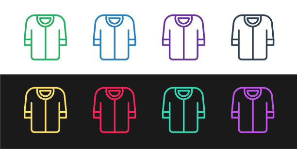 设置线棒球t恤图标孤立在黑色图片下载