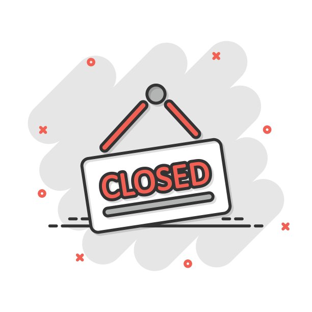 漫画风格的关闭标志图标。无障碍的卡通矢量插图在白色孤立的背景。消息飞溅效应的经营理念。图片下载