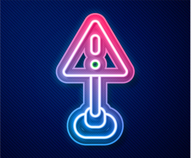 发光的氖气线，三角形的感叹号图片下载