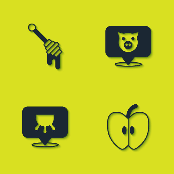 设置蜂蜜勺棍苹果乳房和猪图标图片下载