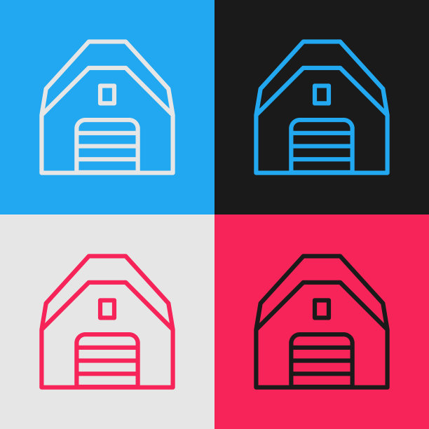 波普艺术线车库图标孤立的颜色背景。向量图片下载