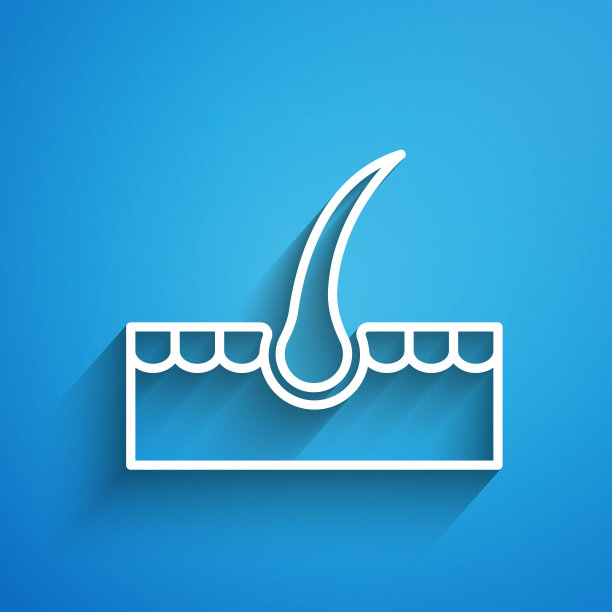 白线蓝色背景上分离出的人类毛囊图标。头发护理治疗。长长的阴影。向量图片下载