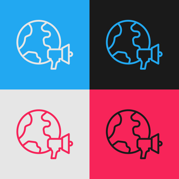 波普艺术线世界新闻图标孤立的颜色背景。突发新闻，世界新闻电视。向量图片下载