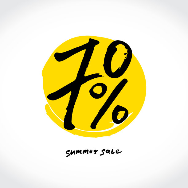 夏季大减价，七折。手绘字母和太阳矢量海报。图片下载