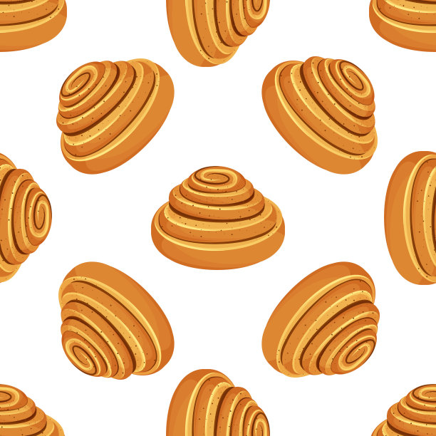瑞典肉桂卷。新鲜瑞典kanelbulle漩涡糕点。烤甜卷无缝图案。矢量图图片下载