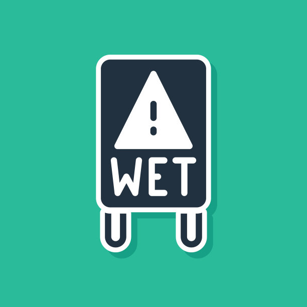 绿色背景上的图标隔离了湿地板和正在清洁的图标。清洁服务理念。向量图片下载