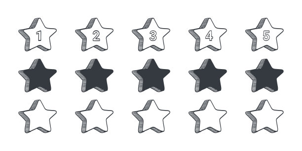 评级的迹象。质量等级图标。绘制的星星图标。矢量图图片下载
