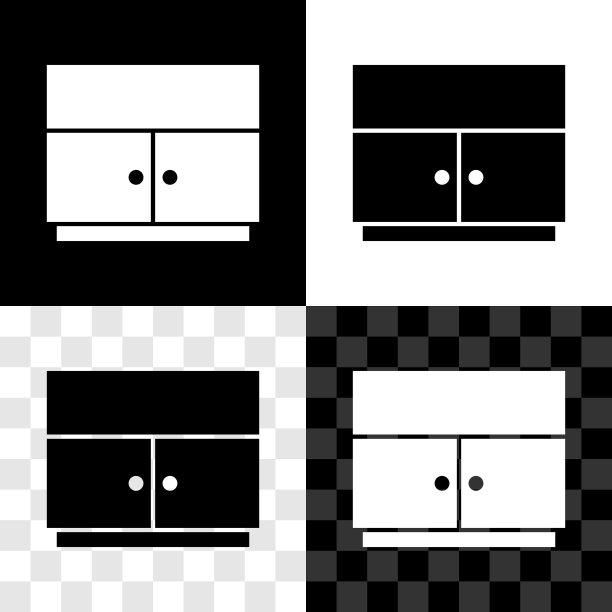 设置衣橱图标孤立的黑色和白色，透明的背景。向量图片下载