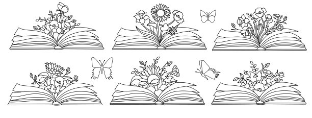 野花是用一本书手绘的连续线条艺术风格。图片下载