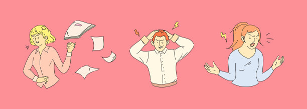 收集愤怒的人的肖像。男人和女人在工作中感到消极情绪，焦虑，压力图片下载