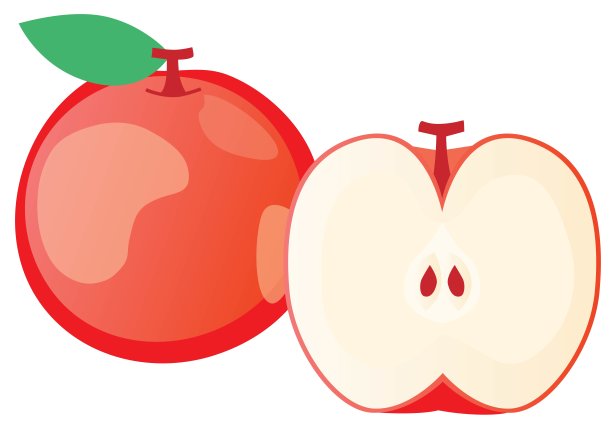 整个苹果和切片苹果的插图。图片下载