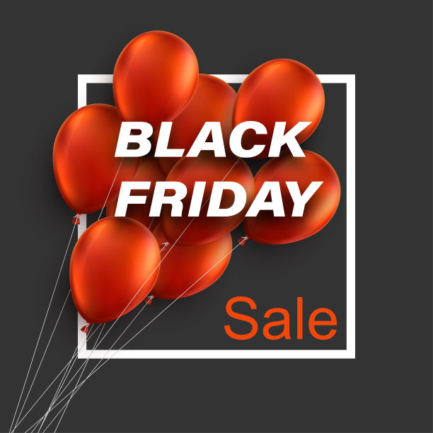 一堆写着黑色星期五打折标志的红气球。图片下载