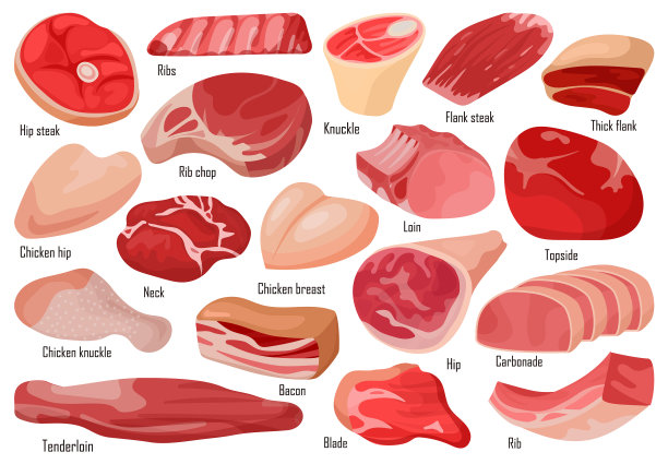 肉牛排孤立卡通集图标图片下载