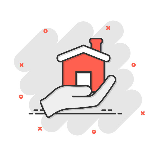 家庭护理图标在漫画风格手拉手的房子图片下载